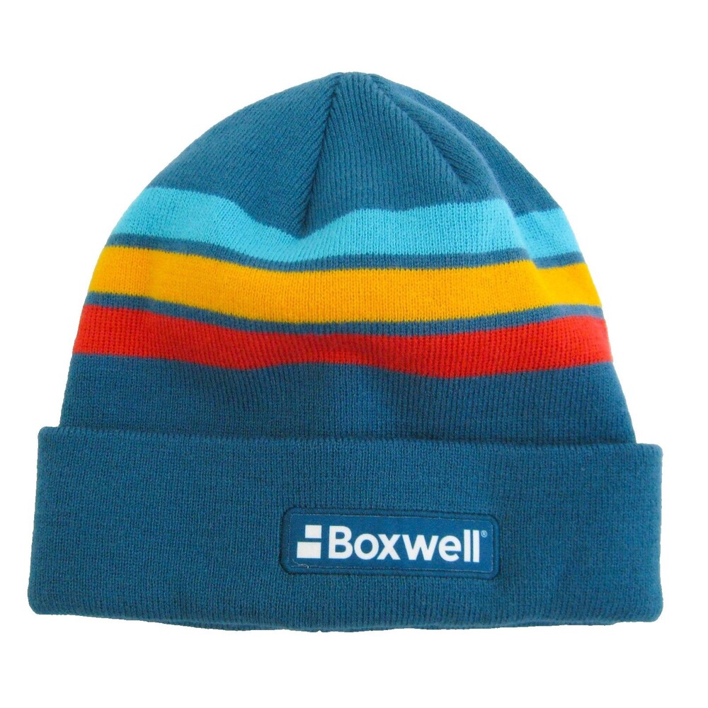 Boxwell Logo Beanie Knit Hat Adult Warm Winter Ski Headwear Blue Striped Acrylic
